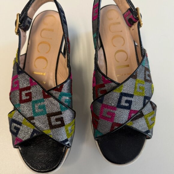 Gucci Slingback Rainbow Monogram Platform Sandals Size 37 - Picture 6 of 6